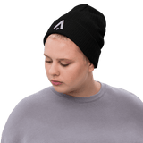 Star Atlas Streetwear Ribbed knit beanie - unisex - grey / white - front arrow - embroidered