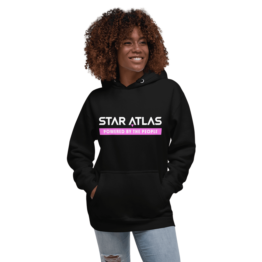 Star Atlas Streetwear Hoodie - unisex - pink / white - back arrow