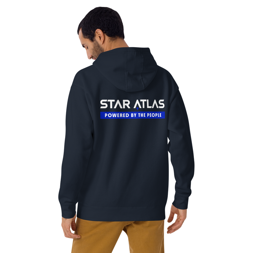 Star Atlas Streetwear Hoodie - unisex - blue / white - front arrow