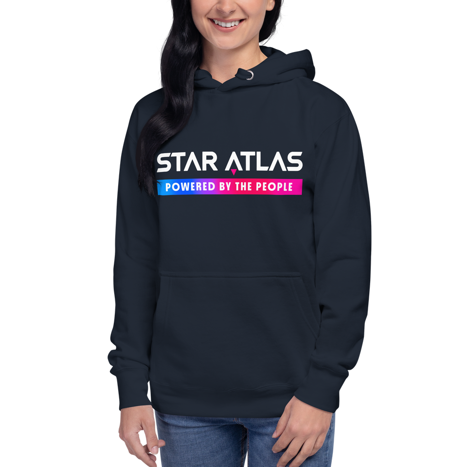 Star Atlas Kabuki Streetwear Hoodie - unisex- pink / cyan / black - front design Ustur Starport Store